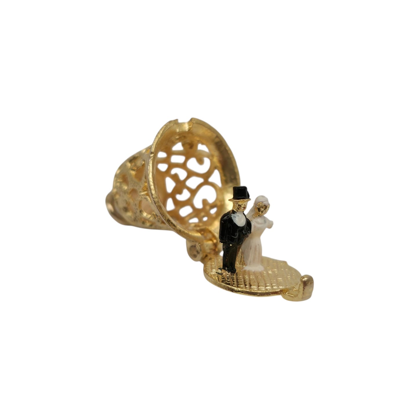 9ct 375 Yellow Gold & Enamel Wedding Ceremony Opening Charm 1966 L 1.2 cm 3.5 g.