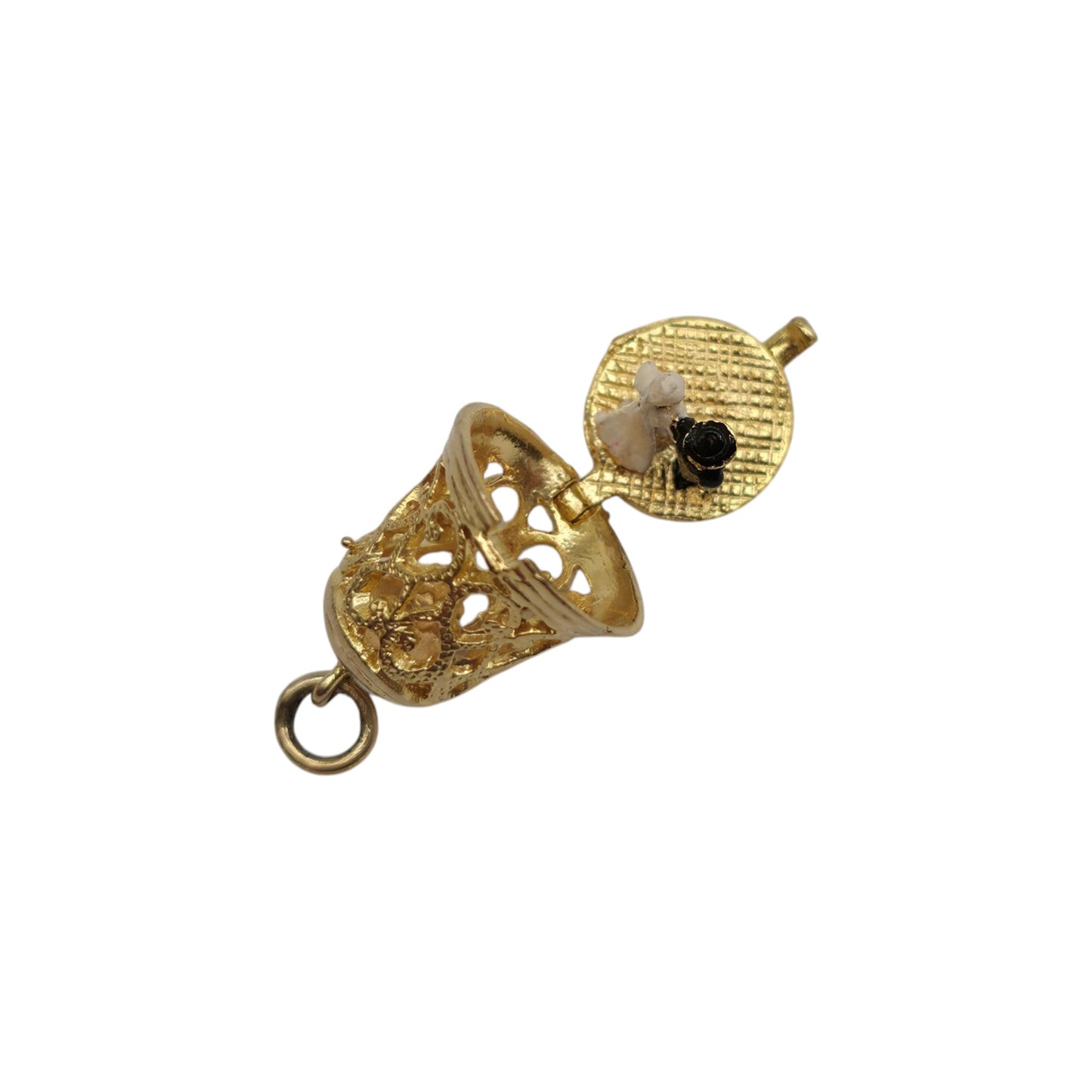 9ct 375 Yellow Gold & Enamel Wedding Ceremony Opening Charm 1966 L 1.2 cm 3.5 g.