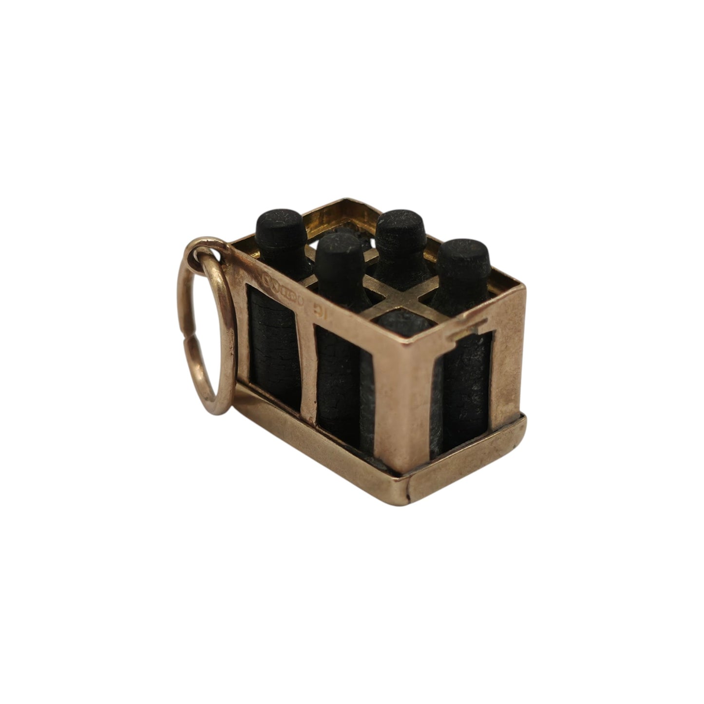 Unusual 9ct 375 Yellow Gold Wine Crate Charm 1947 L 1.3 cm 2.7 g.