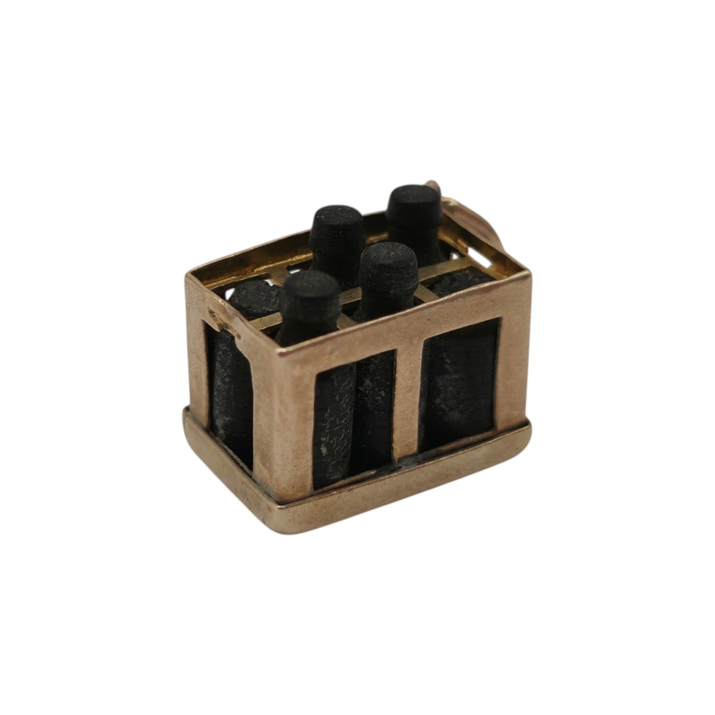 Unusual 9ct 375 Yellow Gold Wine Crate Charm 1947 L 1.3 cm 2.7 g.