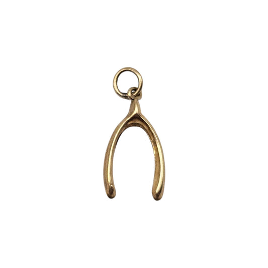 9ct 375 Yellow Gold Wishbone Charm 1967 1.5 cm 0.3 g.