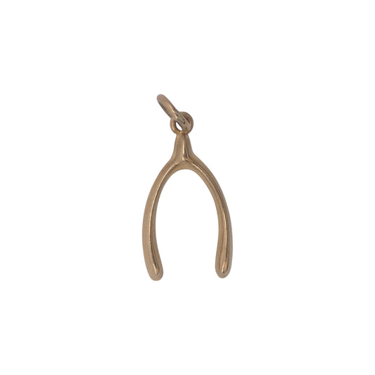 9ct 375 Yellow Gold Wishbone Charm 1966 L 1.5 cm 0.3 g.