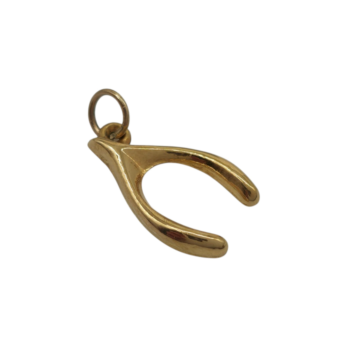 9ct 375 Yellow Gold Wishbone Charm 1981 L 1.6 cm 0.3 g.