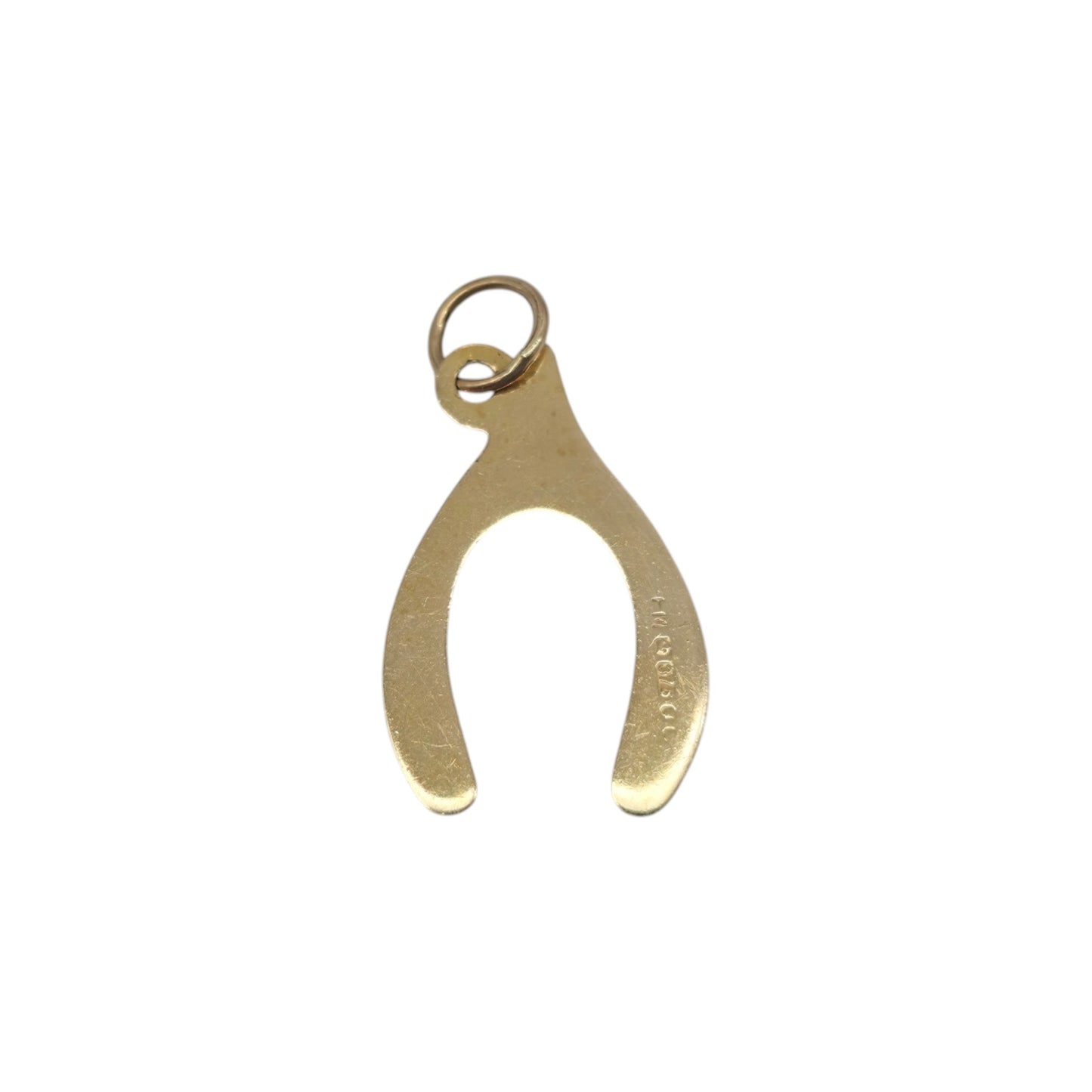 9ct 375 Yellow Gold Wishbone Charm c.1978 L 1.6 cm 0.3 g.