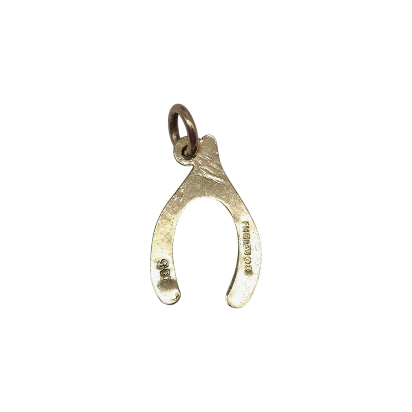 9ct 375 Yellow Gold Wishbone Charm 1964 L 1.6 cm 0.5 g.