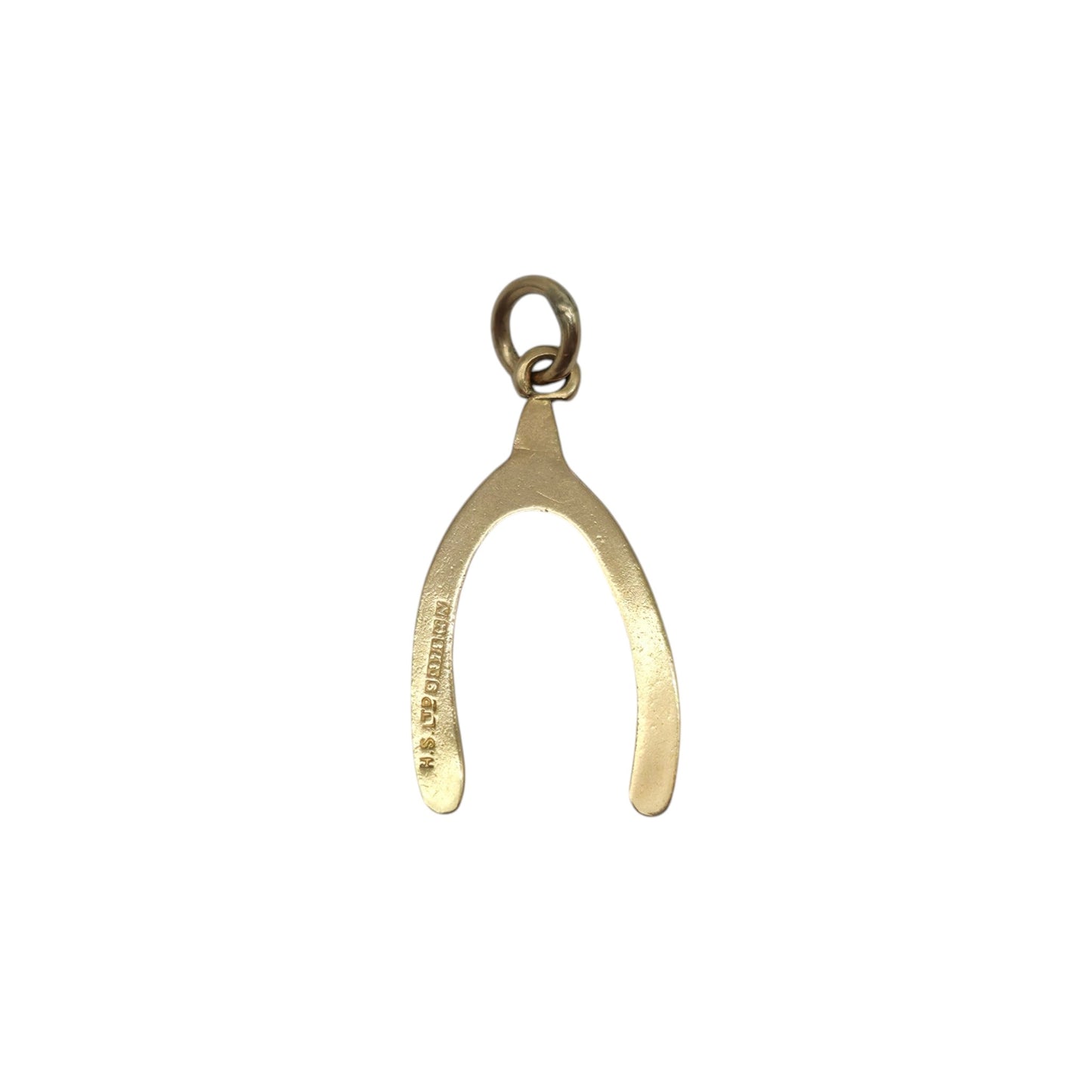 9ct 375 Yellow Gold Wishbone Charm 1962 L 1.5 cm 0.3 g.
