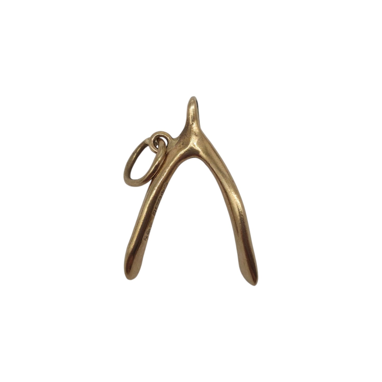 9ct 375 Yellow Gold Wishbone Charm 1955 L 1.7 cm 1.0 g.