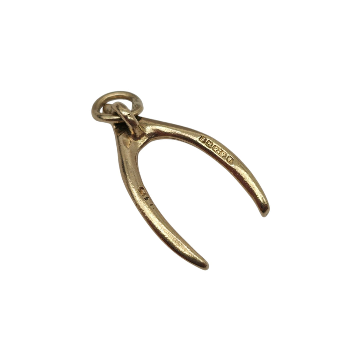9ct 375 Yellow Gold Wishbone Charm 1970 L 1.7 cm 1.0 g.