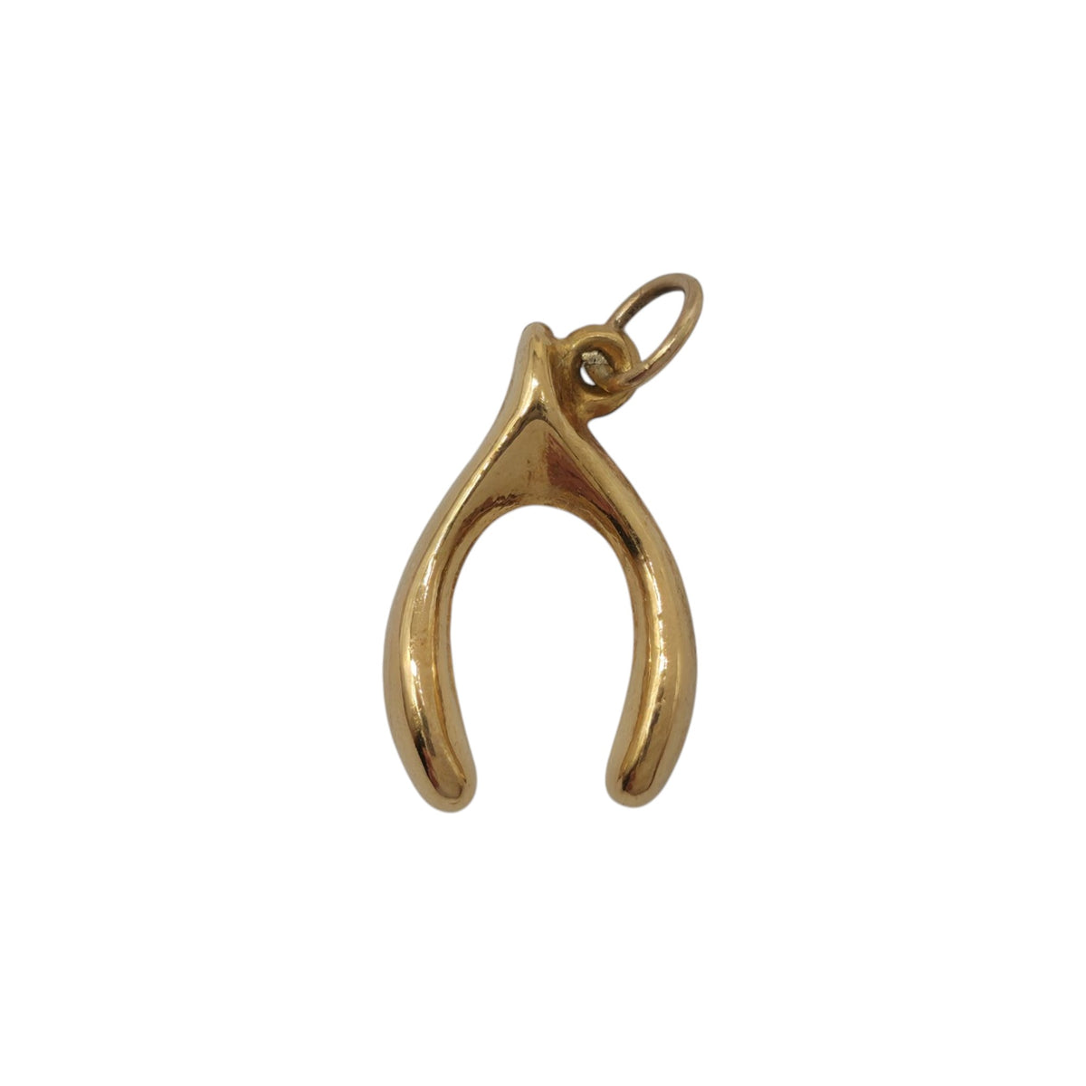 9ct 375 Yellow Gold Wishbone Charm 1981 L 1.6 cm 0.3 g.