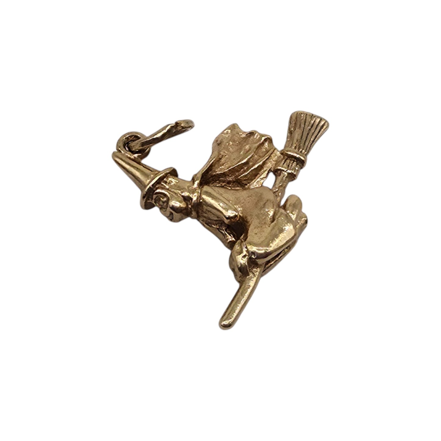 9ct Yellow Gold Witch On Broomstick Charm L 2.1 cm 1.8 g.