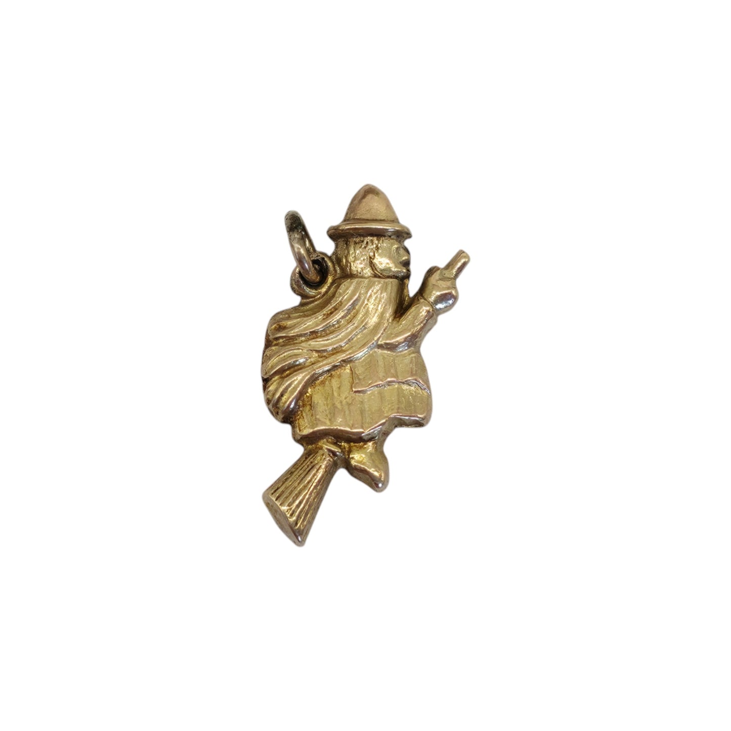 9ct Yellow Gold Witch On Broomstick Charm L 1.8 cm 0.6 g.