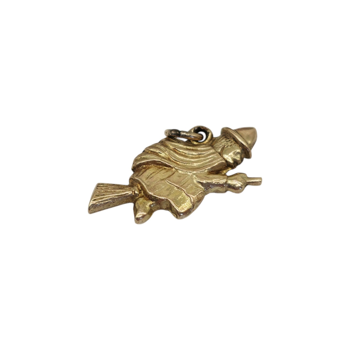9ct Yellow Gold Witch On Broomstick Charm L 1.8 cm 0.6 g.