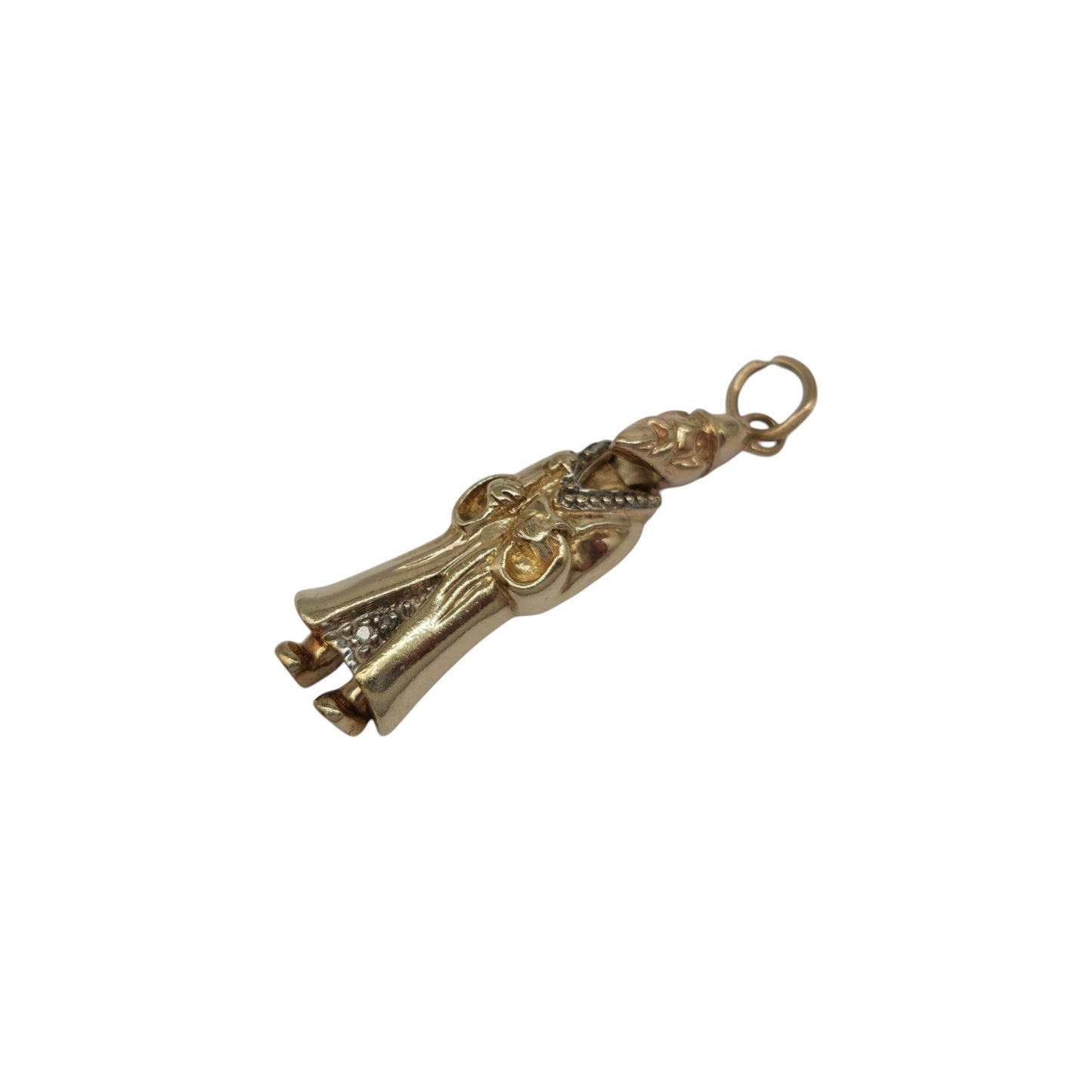 9金イエローゴールド 可動式魔法使いチャーム ダイヤモンド付き 長さ2.8cm 4.9g