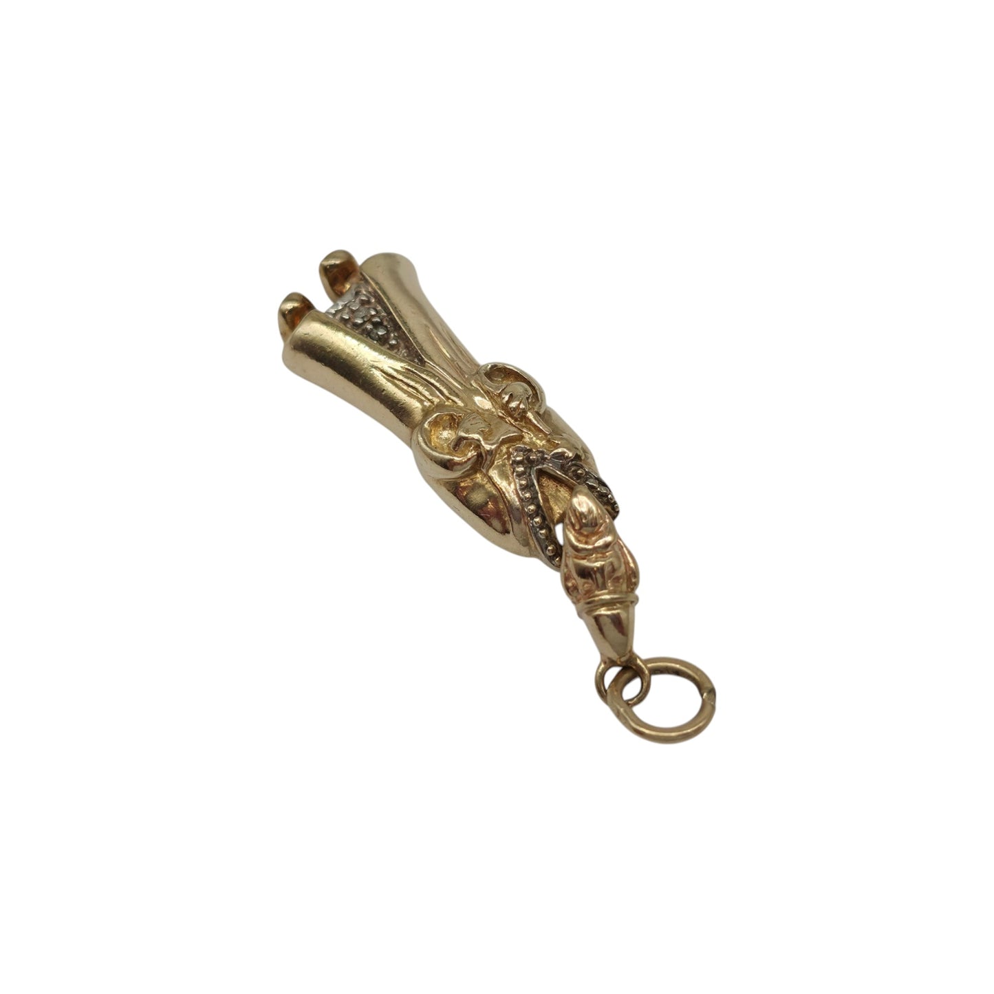 9金イエローゴールド 可動式魔法使いチャーム ダイヤモンド付き 長さ2.8cm 4.9g