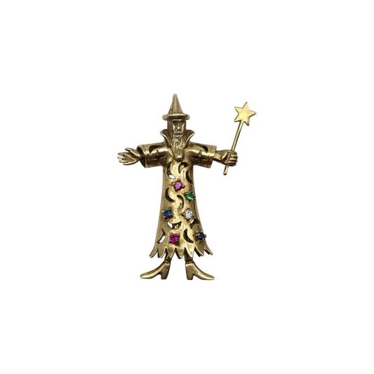 Heavy 9ct 375 Yellow Gold Articulated Wizard Pendant L 5.5 cm 16.6 g.