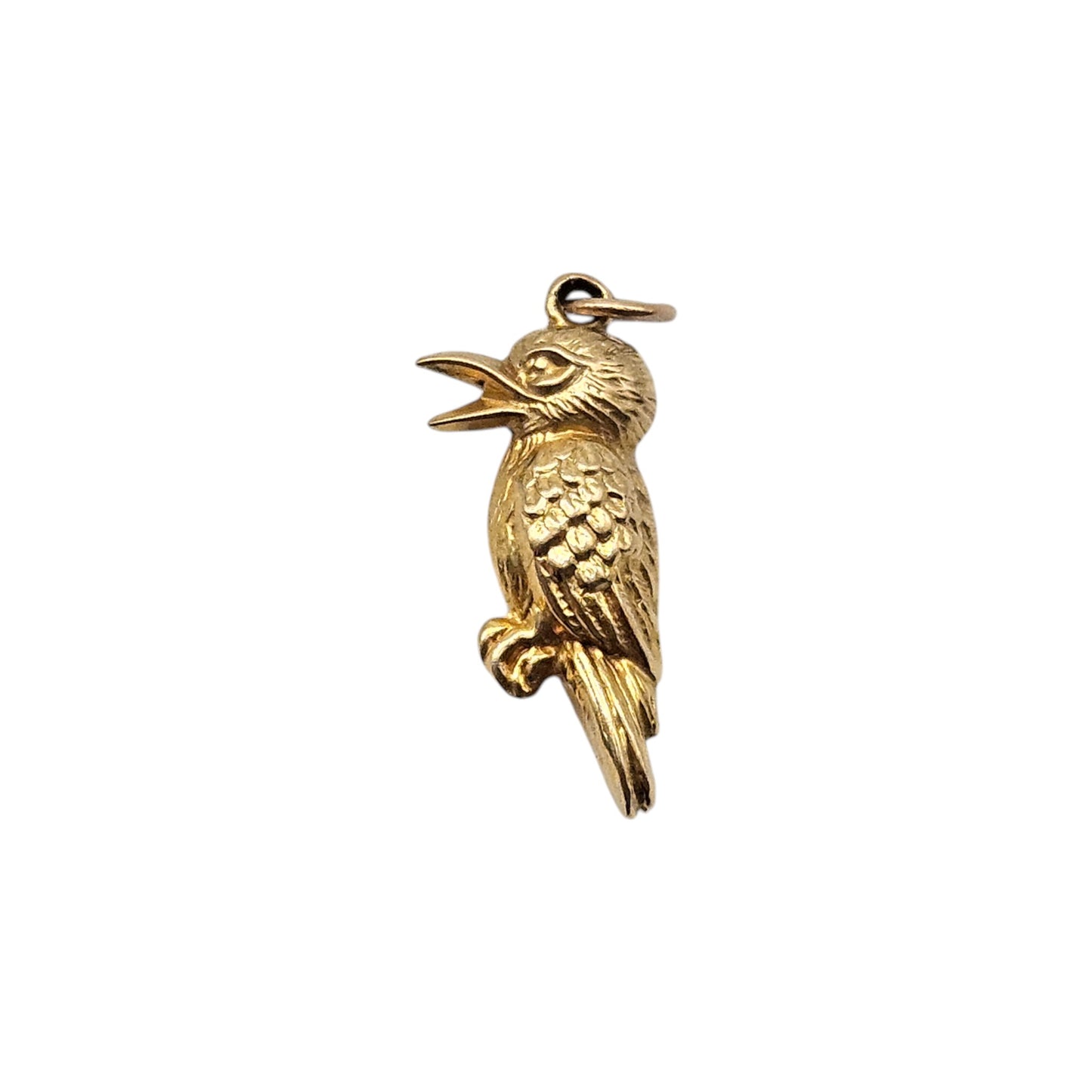 9ct 375 Yellow Gold Woodpecker Charm 1963 L 2.2 cm 0.9 g.