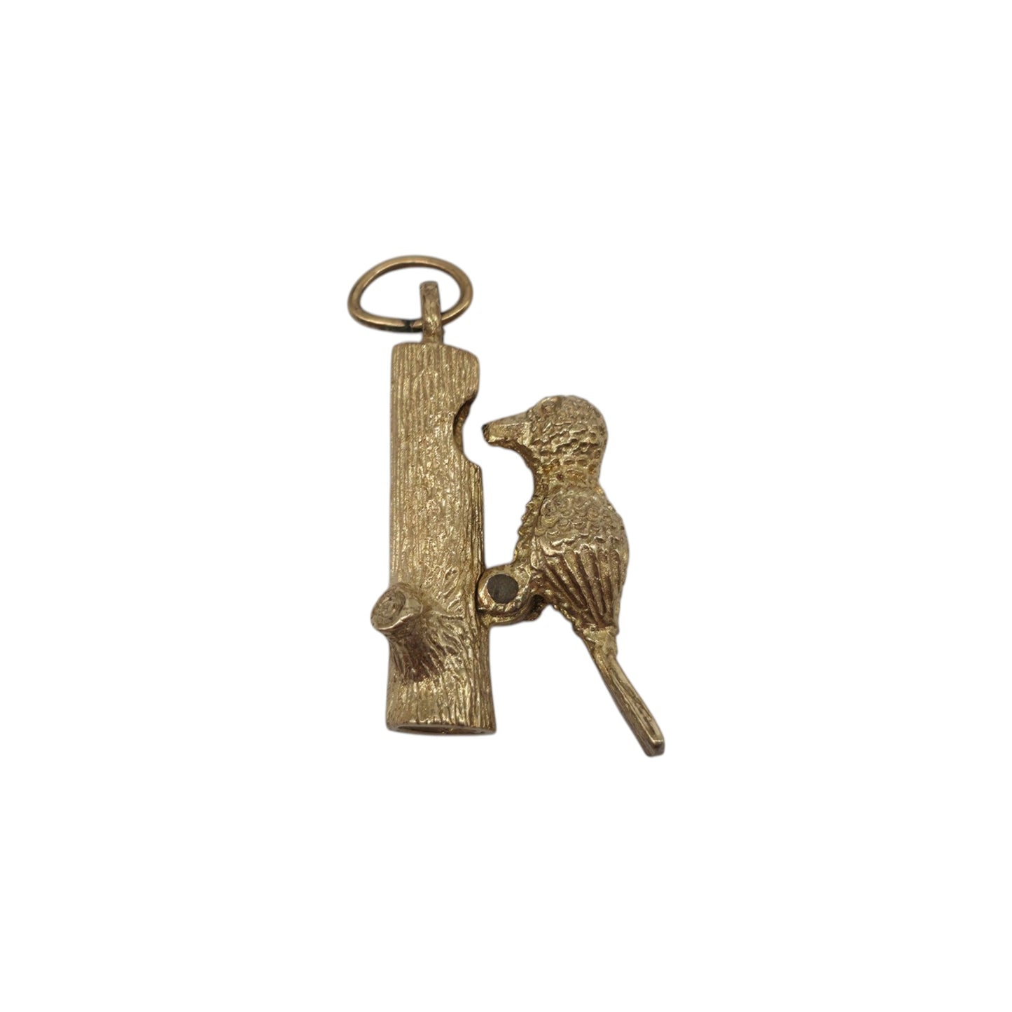 9ct 375 Yellow Gold Articulated Woodpecker Charm 1971 L 1.6 cm 2.8 g.