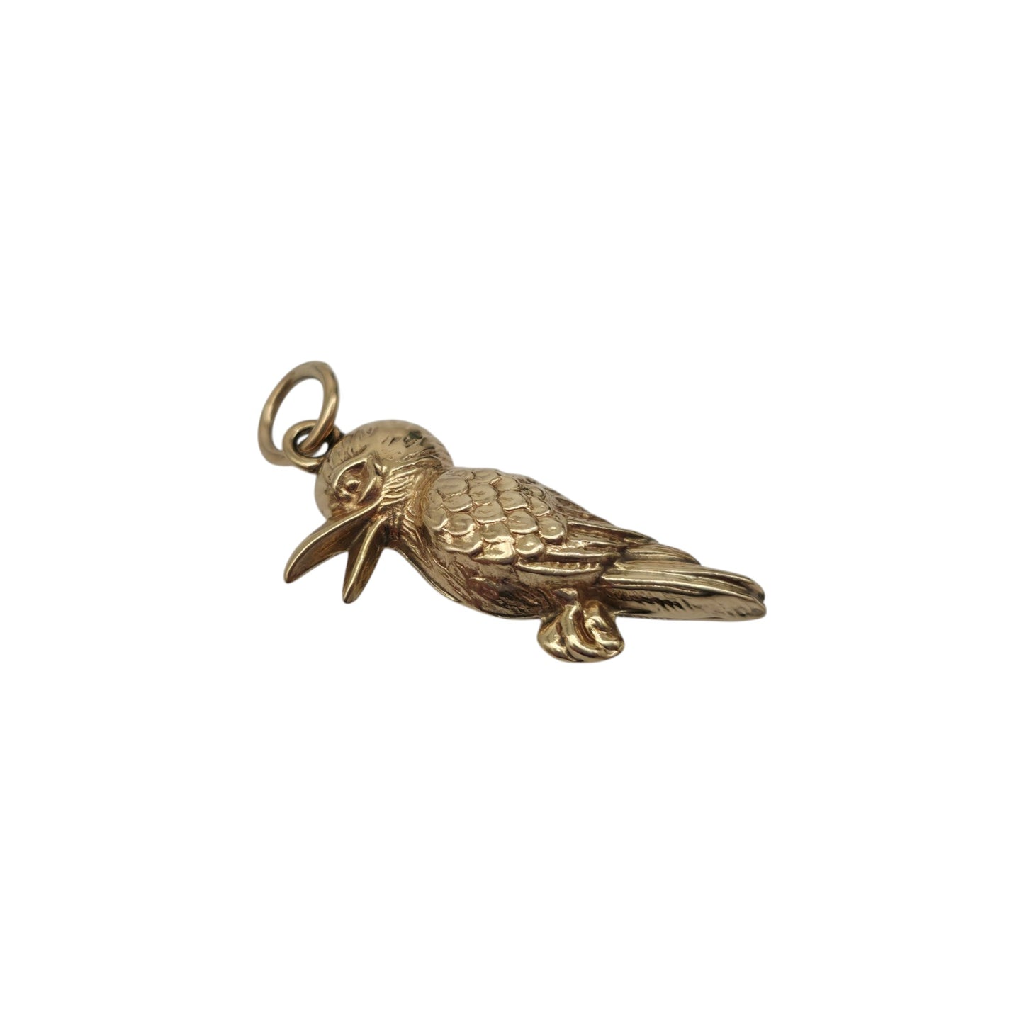 9ct 375 Yellow Gold Woodpecker Charm 1978 L 2.1 cm 1.0 g.