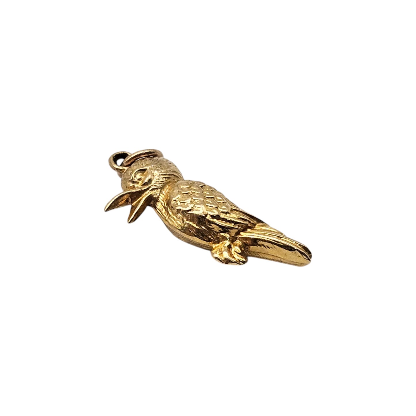 9ct 375 Yellow Gold Woodpecker Charm 1963 L 2.2 cm 0.9 g.