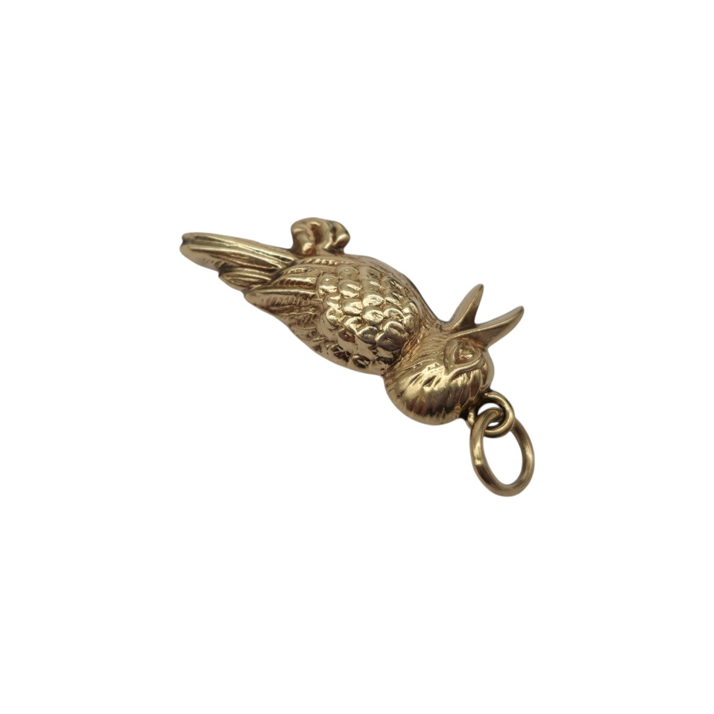 9ct 375 Yellow Gold Woodpecker Charm 1978 L 2.1 cm 1.0 g.