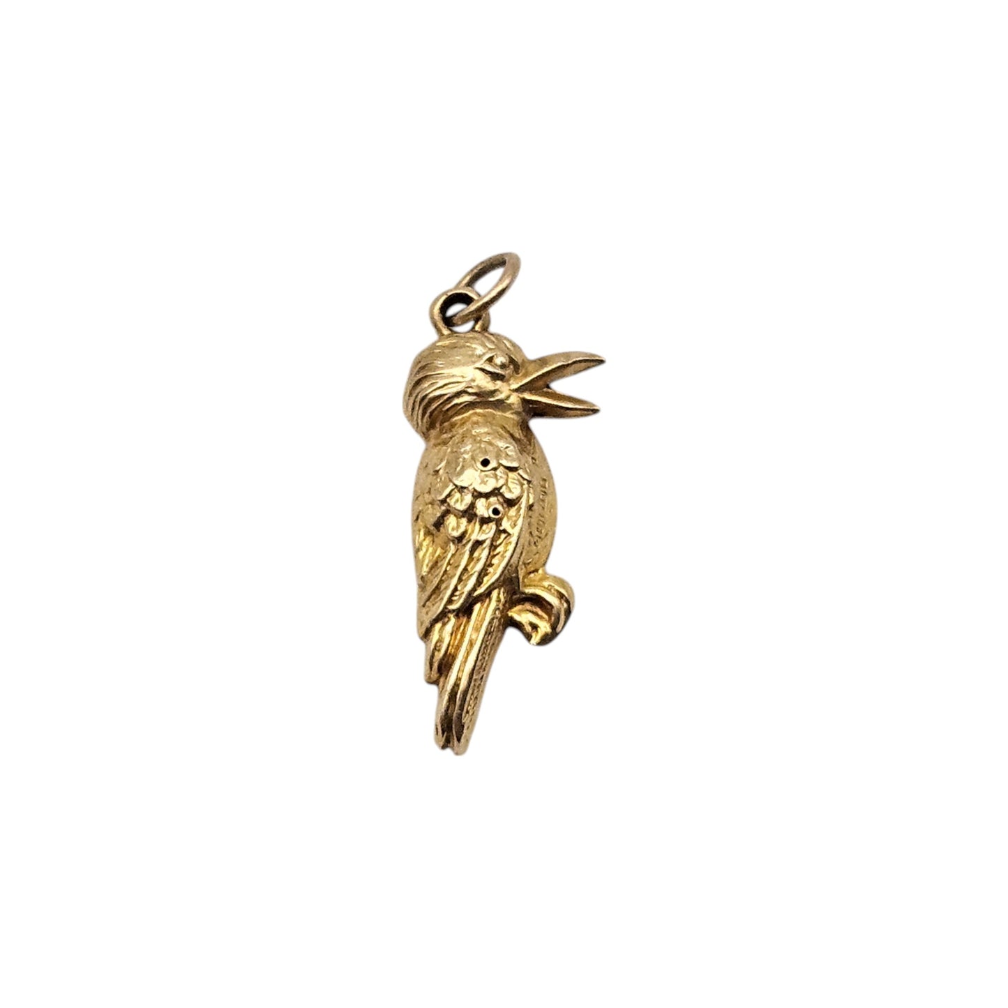 9ct 375 Yellow Gold Woodpecker Charm 1963 L 2.2 cm 0.9 g.