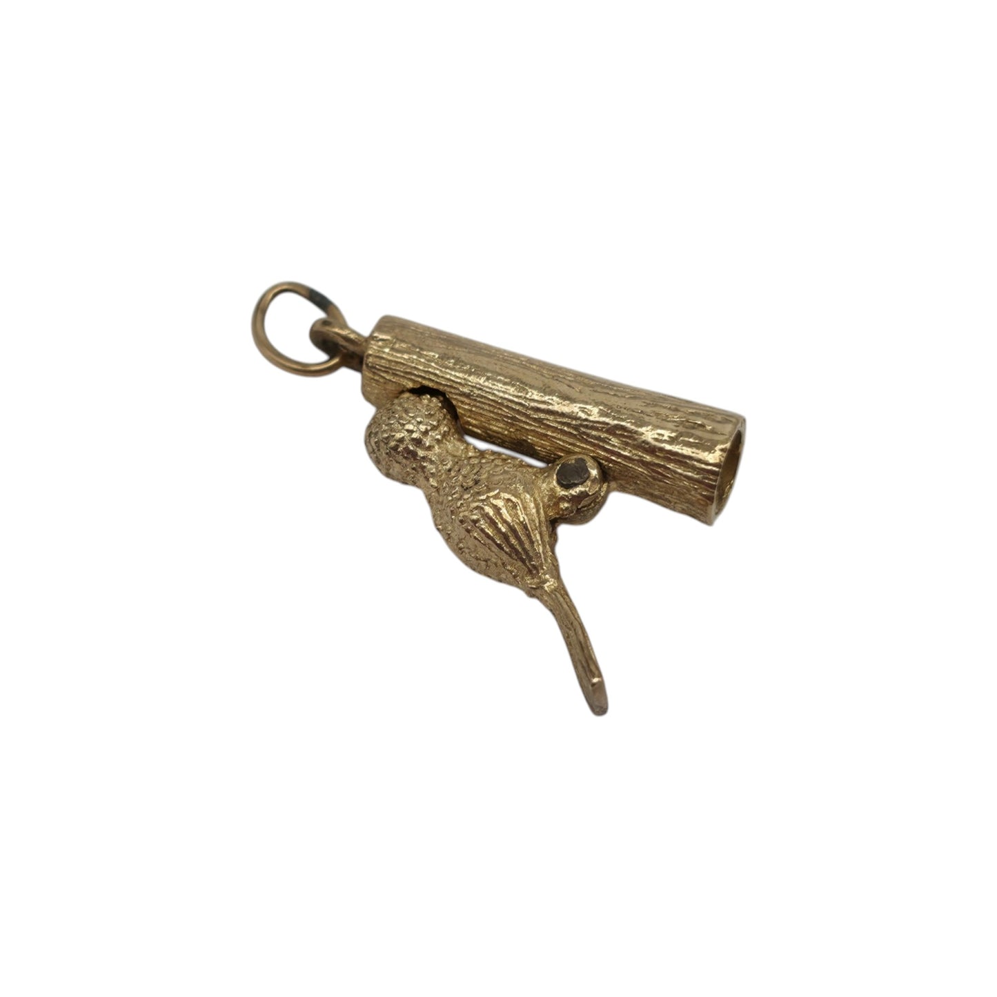 9ct 375 Yellow Gold Articulated Woodpecker Charm 1971 L 1.6 cm 2.8 g.