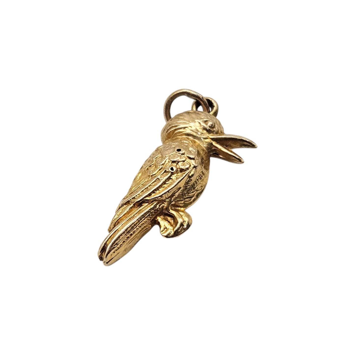 9ct 375 Yellow Gold Woodpecker Charm 1963 L 2.2 cm 0.9 g.