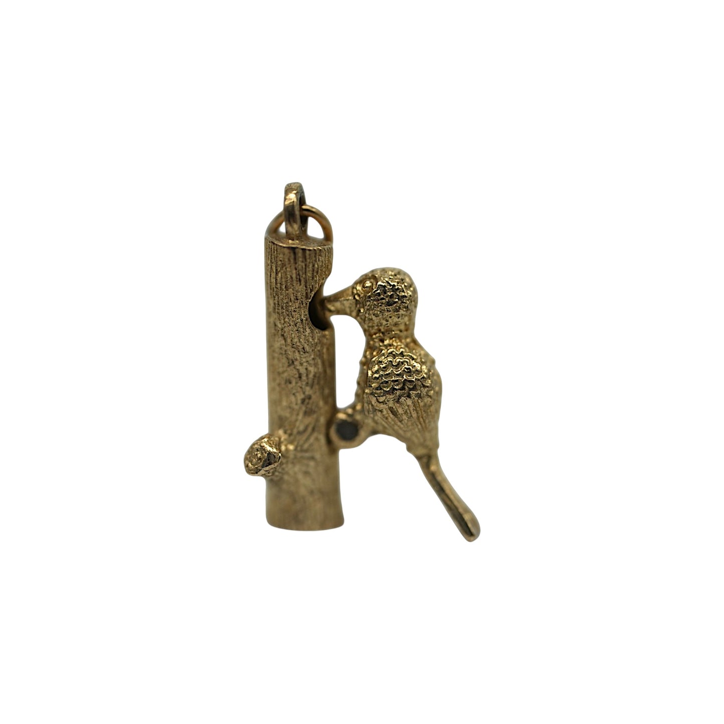 9ct 375 Yellow Gold Articulated Woodpecker Charm 1971 L 1.6 cm 2.8 g.