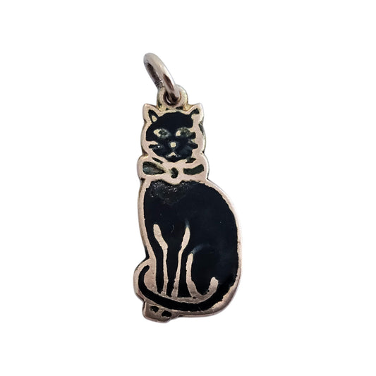 9ct Rose Gold & Black Enamel Cat Charm c.1920 L 2.0 cm 1.1 g.