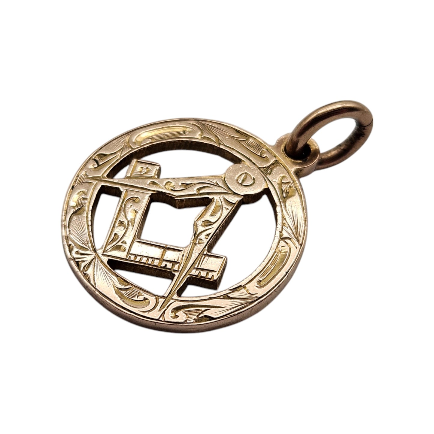 9ct 375 Rose Gold Masonic Fob Pendant 1928 L 1.9 cm 3.8 g.
