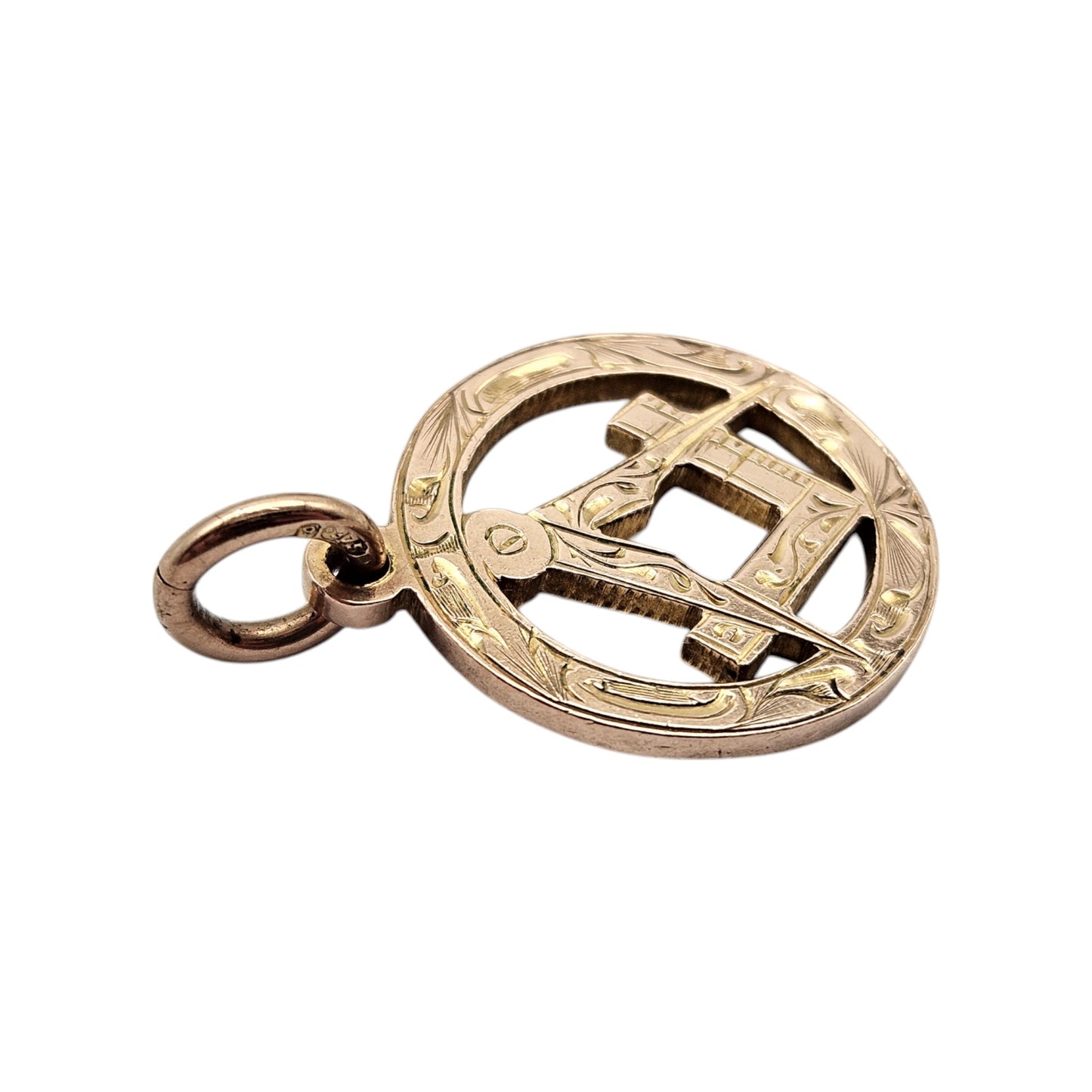 9ct 375 Rose Gold Masonic Fob Pendant 1928 L 1.9 cm 3.8 g.