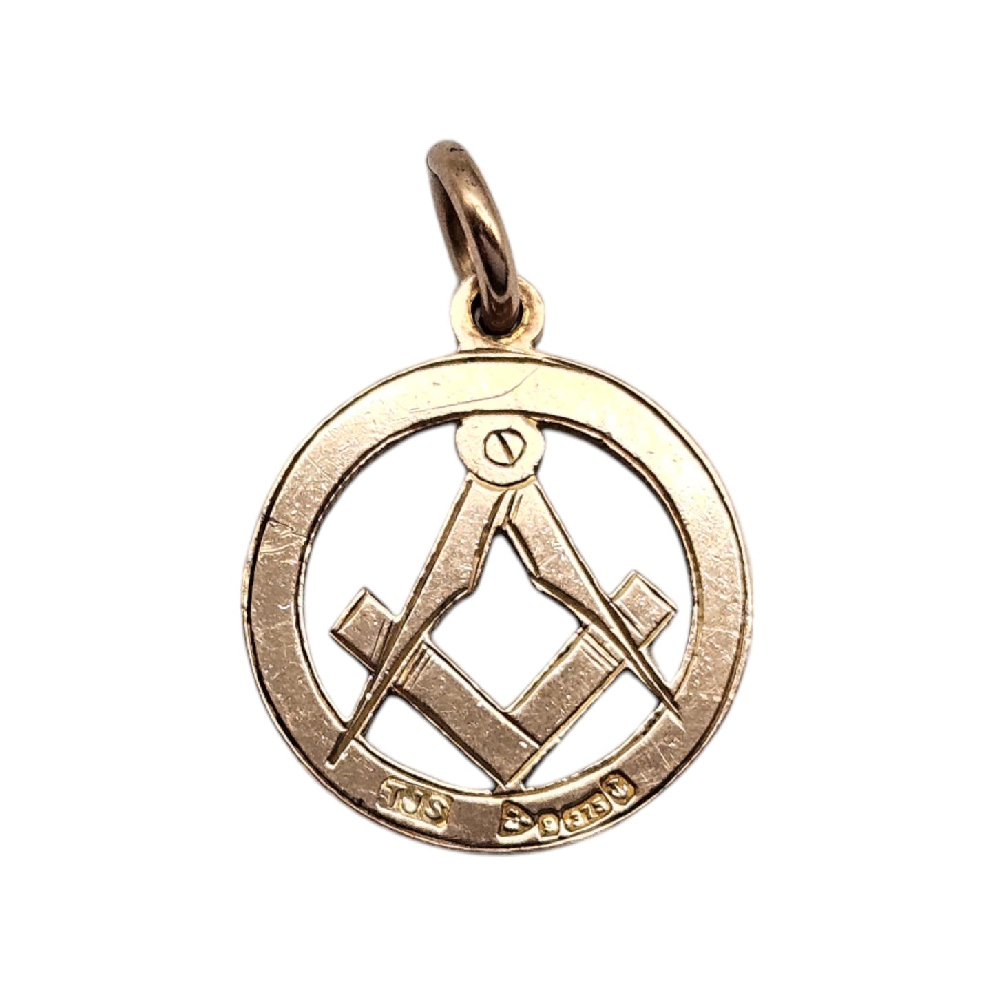 9ct 375 Rose Gold Masonic Fob Pendant 1928 L 1.9 cm 3.8 g.