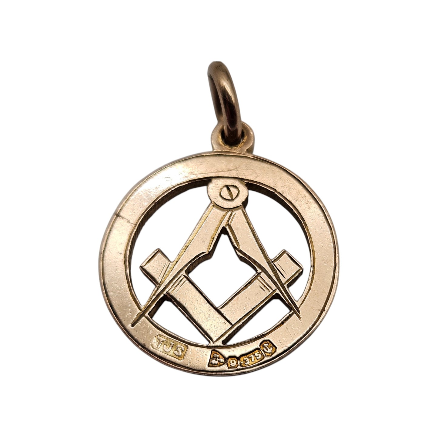 9ct 375 Rose Gold Masonic Fob Pendant 1928 L 1.9 cm 3.8 g.