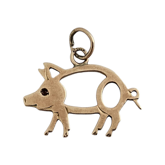 Antique 9ct Rose Gold Pig Charm with Cabochon Ruby c.1900 L 1.9 cm 0.8 g