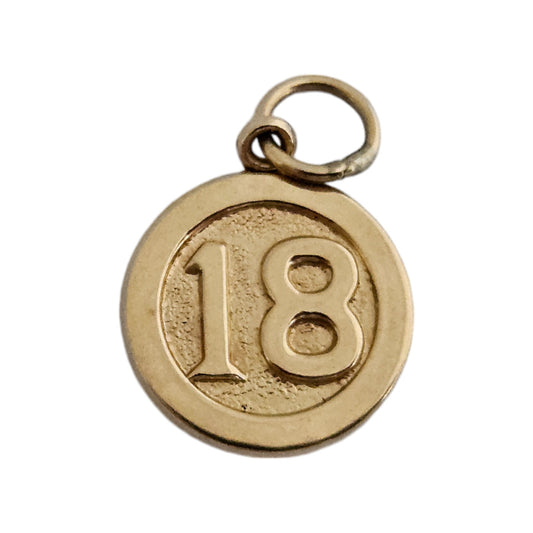 9ct 375 Yellow Gold "18" Charm 1973 Dia 1.3 cm 0.8 g