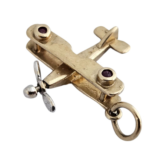 9ct 375 Yellow Gold Aeroplane Articulated Charm c.1990's L 1.6 cm 1.3 g