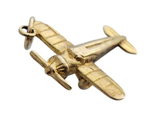 9ct 375 Yellow Gold Aeroplane Charm 1961 L 1.6 cm 1.9 g.
