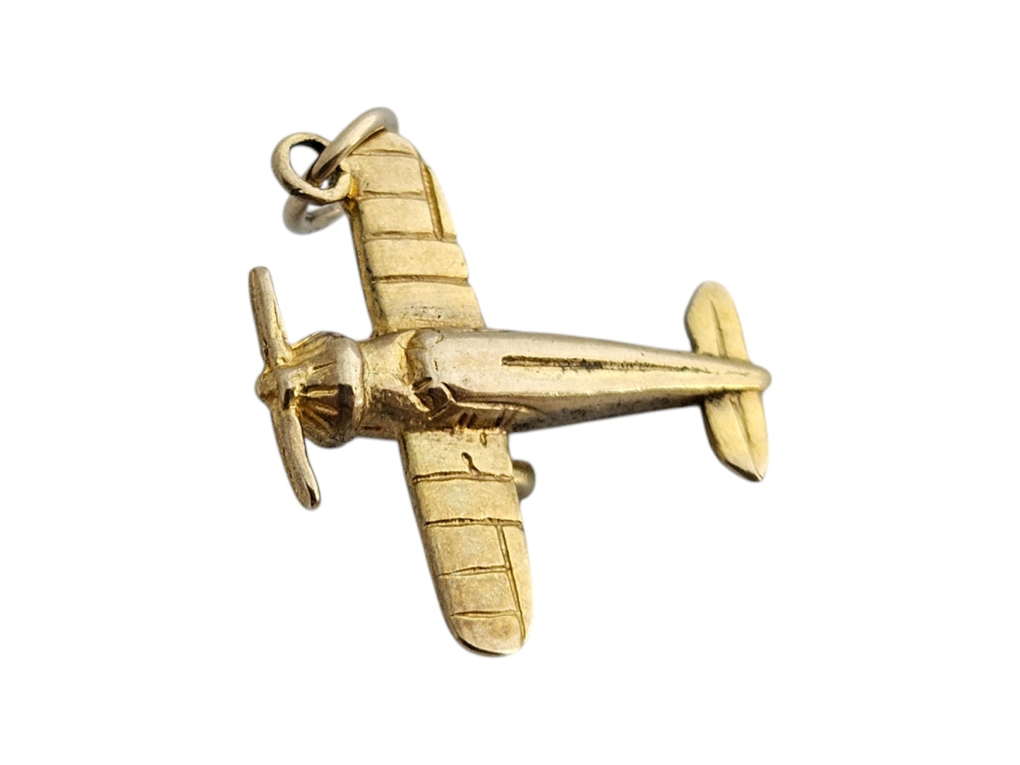 9ct 375 Yellow Gold Aeroplane Charm 1961 L 1.6 cm 1.9 g.