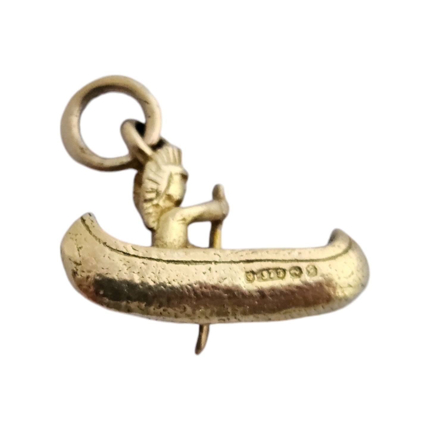9ct 375 Yellow Gold American Indian in Canoe Charm c.1950's L 1.6 cm 1.3 g.
