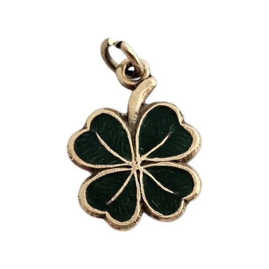 Chester 9ct 375 Yellow Gold & Enamel Shamrock Charm 1958 L 1.2 cm 1.2 g.
