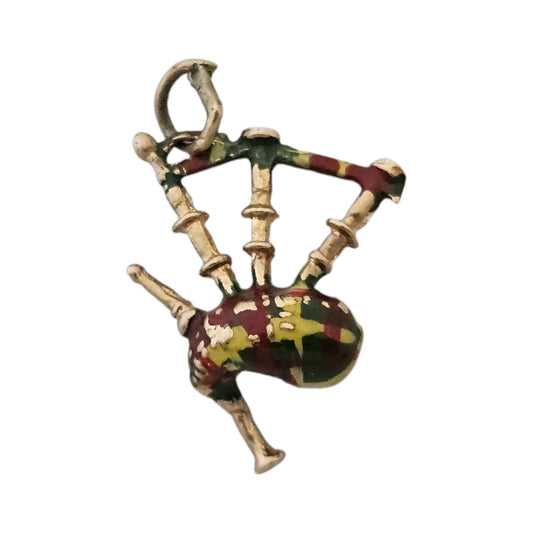 9ct 375 Yellow Gold & Enamel Bagpipes Charm c.1973 L 1.8 cm 1.8 g.