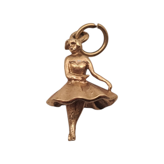 9ct 375 Yellow Gold Ballerina Charm 1957 L 1.4 cm 1.3 g.