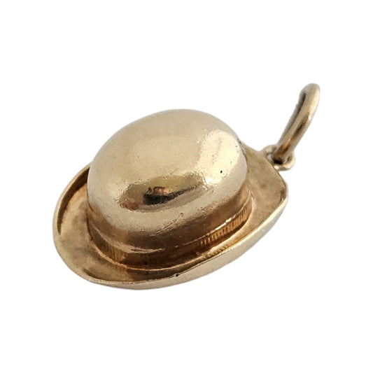 9ct 375 Yellow Gold Bowler Hat Charm 1964 L 1.3 cm 0.9 g