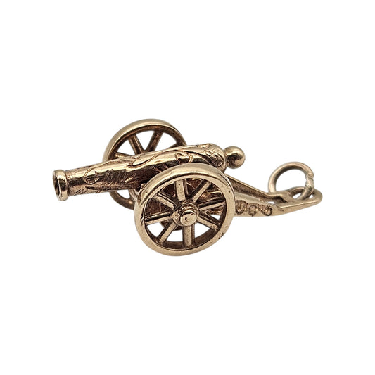9ct 375 Yellow Gold Articulated Cannon Charm 1971 L 2.6 cm 3.8 g.