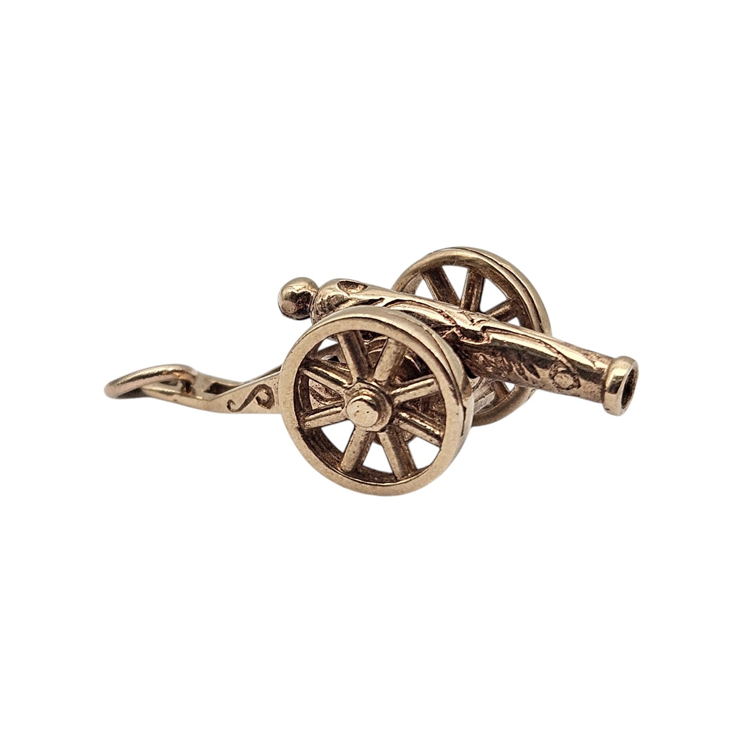 9ct 375 Yellow Gold Articulated Cannon Charm 1971 L 2.6 cm 3.8 g.