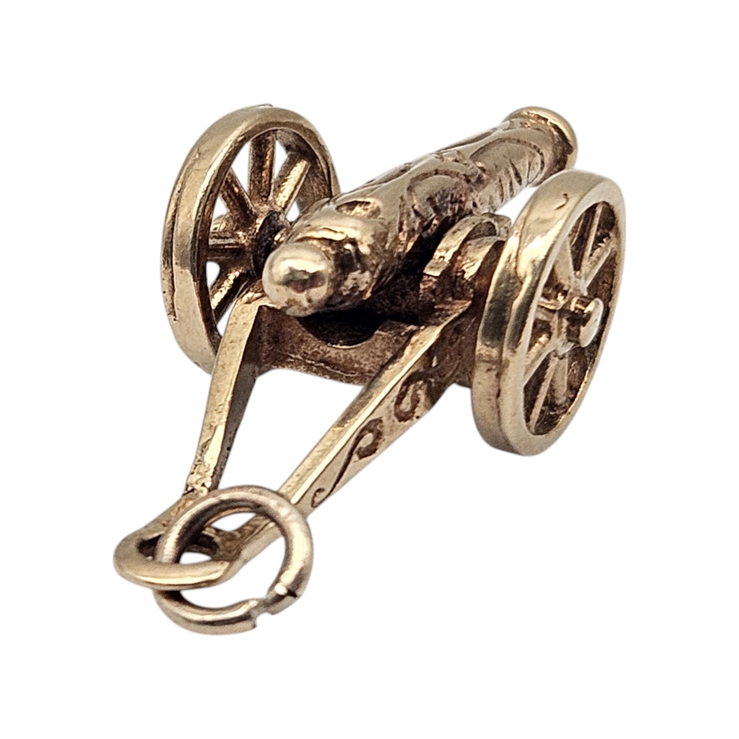 9ct 375 Yellow Gold Articulated Cannon Charm 1971 L 2.6 cm 3.8 g.