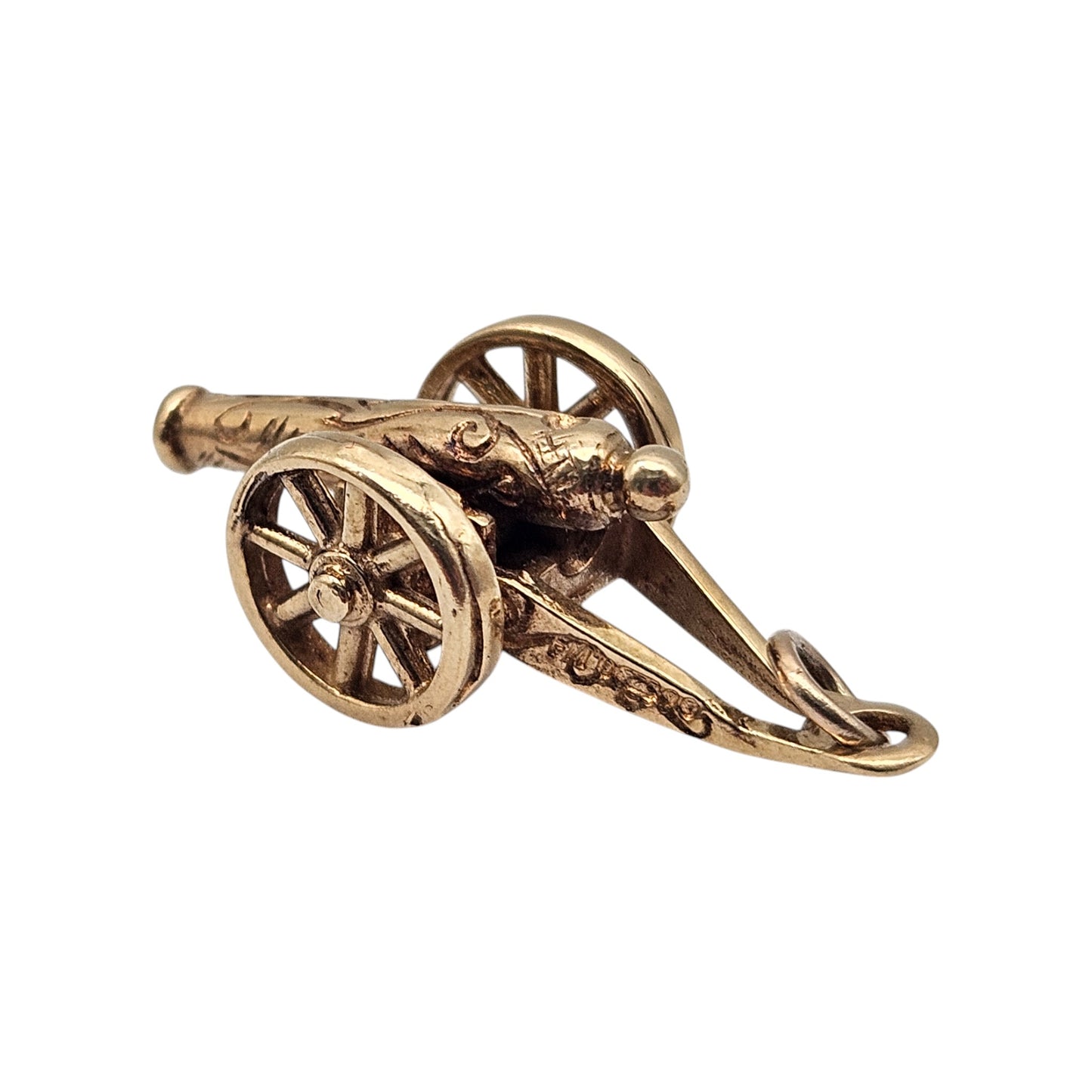 9ct 375 Yellow Gold Articulated Cannon Charm 1971 L 2.6 cm 3.8 g.