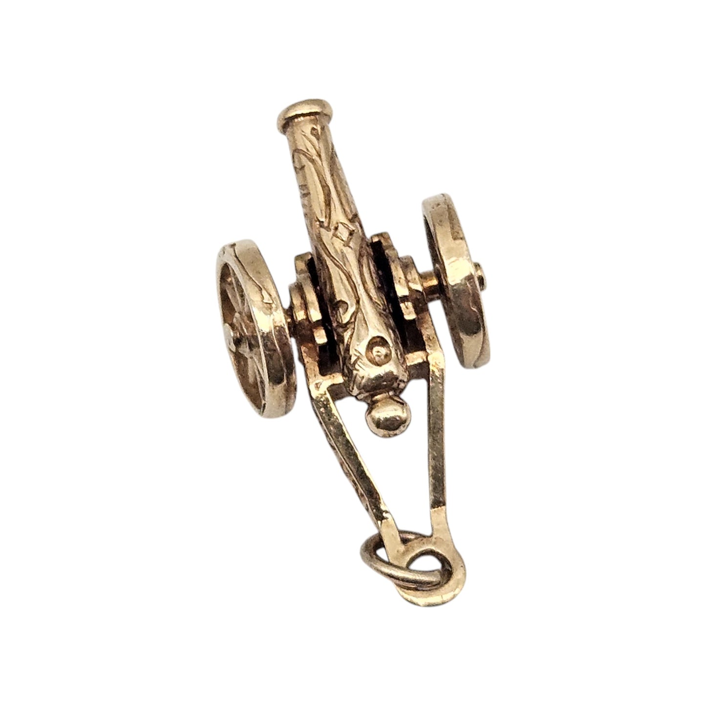 9ct 375 Yellow Gold Articulated Cannon Charm 1971 L 2.6 cm 3.8 g.