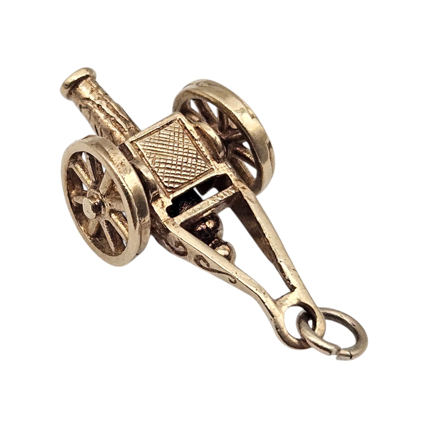 9ct 375 Yellow Gold Articulated Cannon Charm 1971 L 2.6 cm 3.8 g.