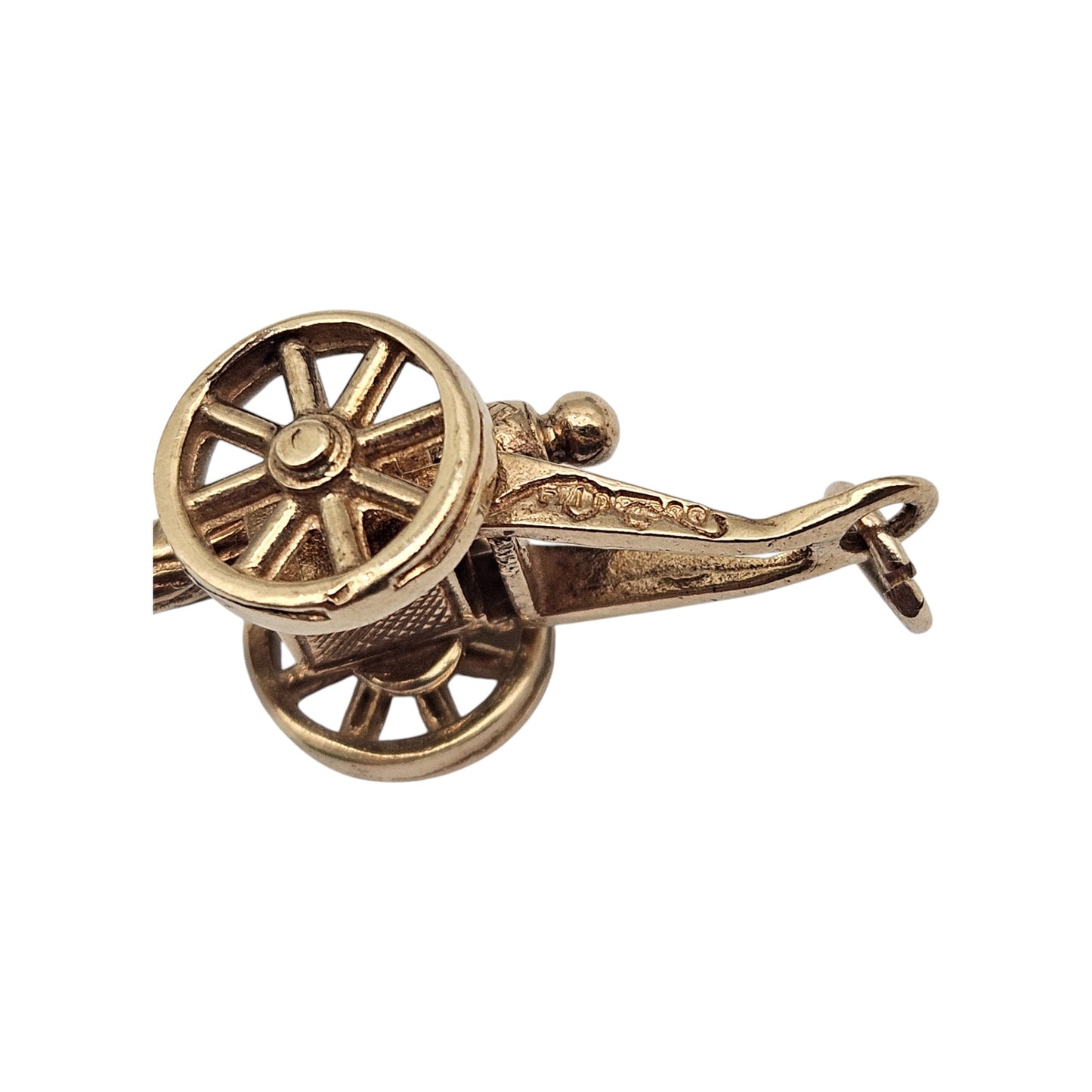 9ct 375 Yellow Gold Articulated Cannon Charm 1971 L 2.6 cm 3.8 g.